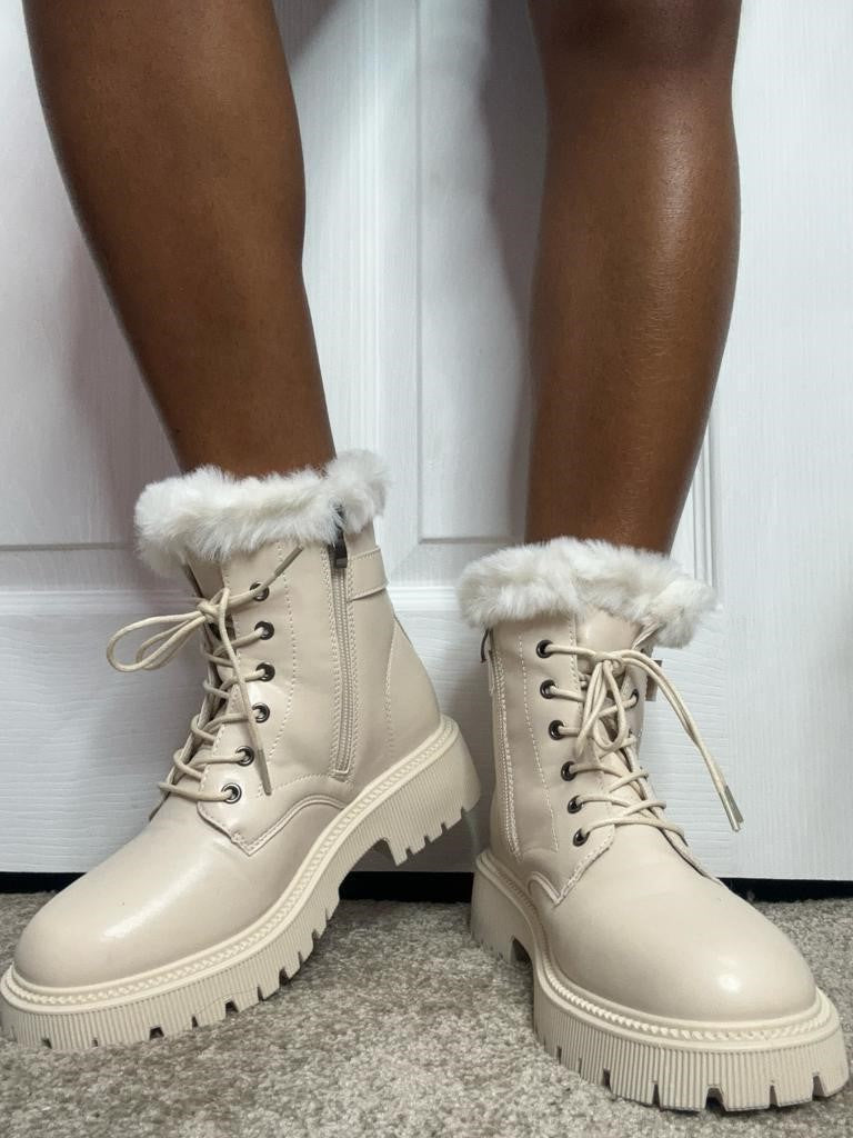 Fur lace up outlet booties