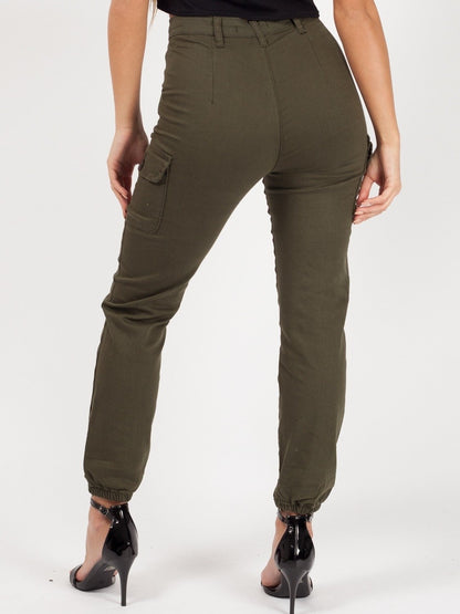  Cuffed Hem Cargo Trousers-Khaki