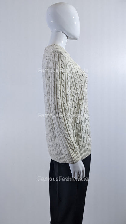 Flax Round Neck Cable Knit Jumper