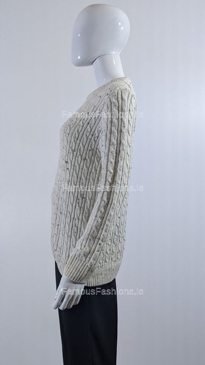 Flax Round Neck Cable Knit Jumper