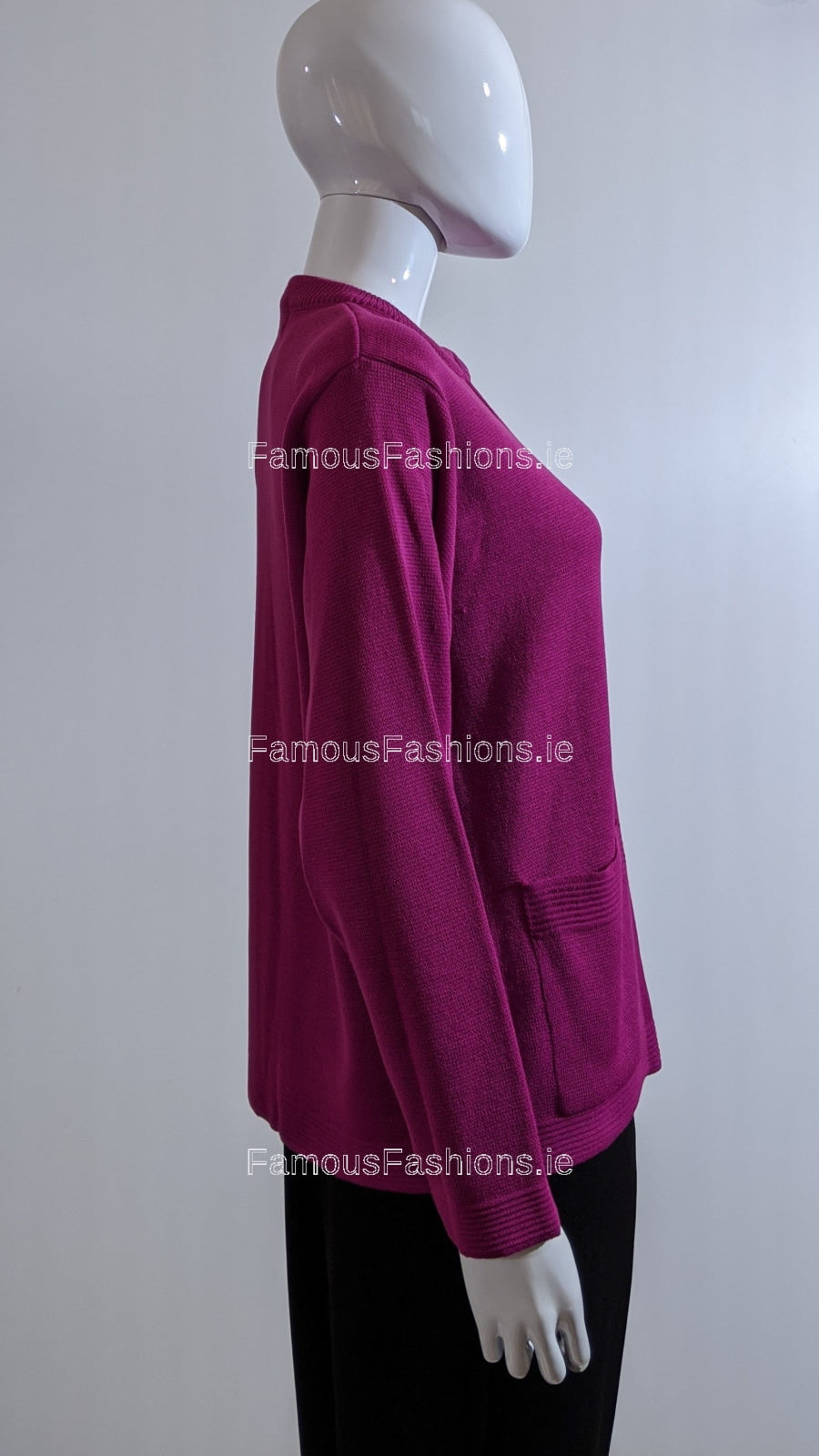 Fuchsia Round Neck Button Pocket Cardigan