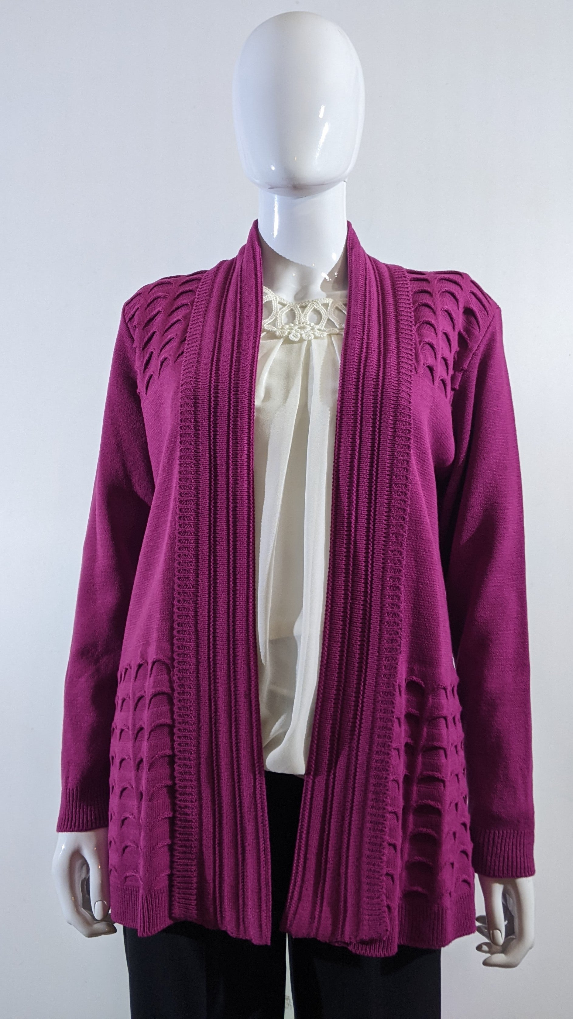 Fuchsia Pink Scallop Edge to Edge Open Cardigan