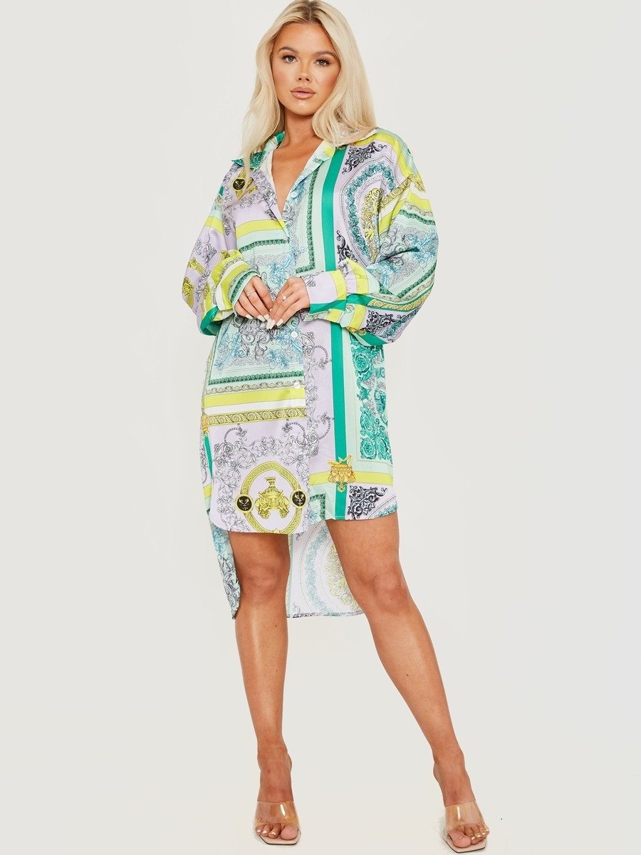 Green Patterned Shirt Dress