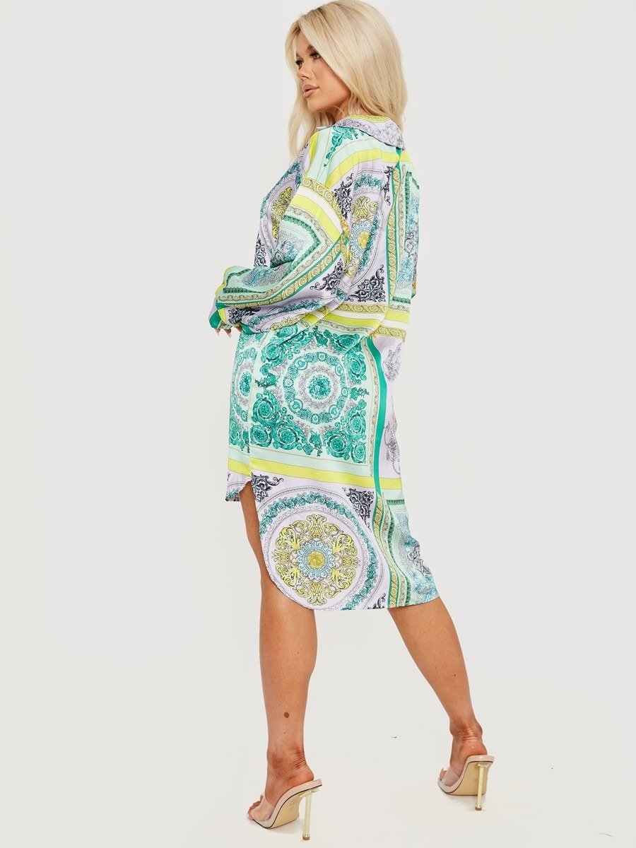 Green Patterned Shirt Dress