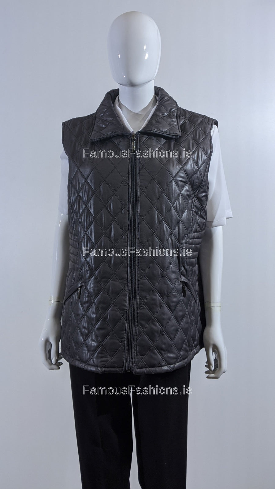 Grey Diamond Quilted Waistcoat with Zipped Pockets