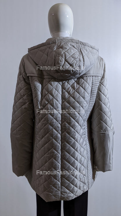 Grey Quilted Hooded Long Coat