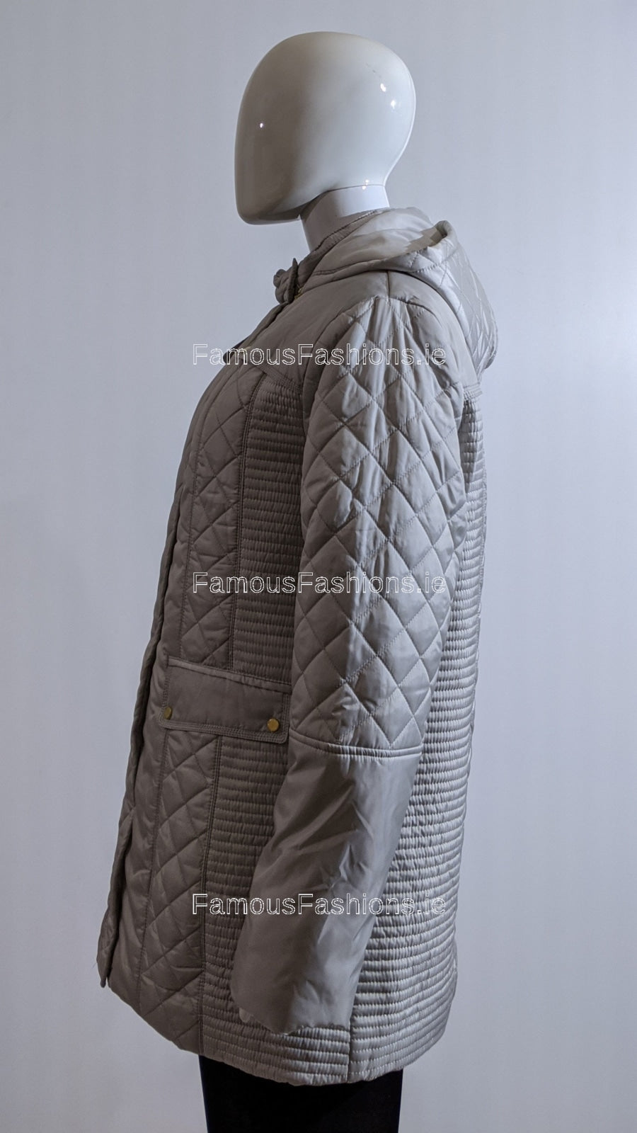 Grey Quilted Hooded Long Coat