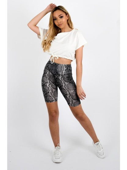 Grey Snake Print Cycling Shorts