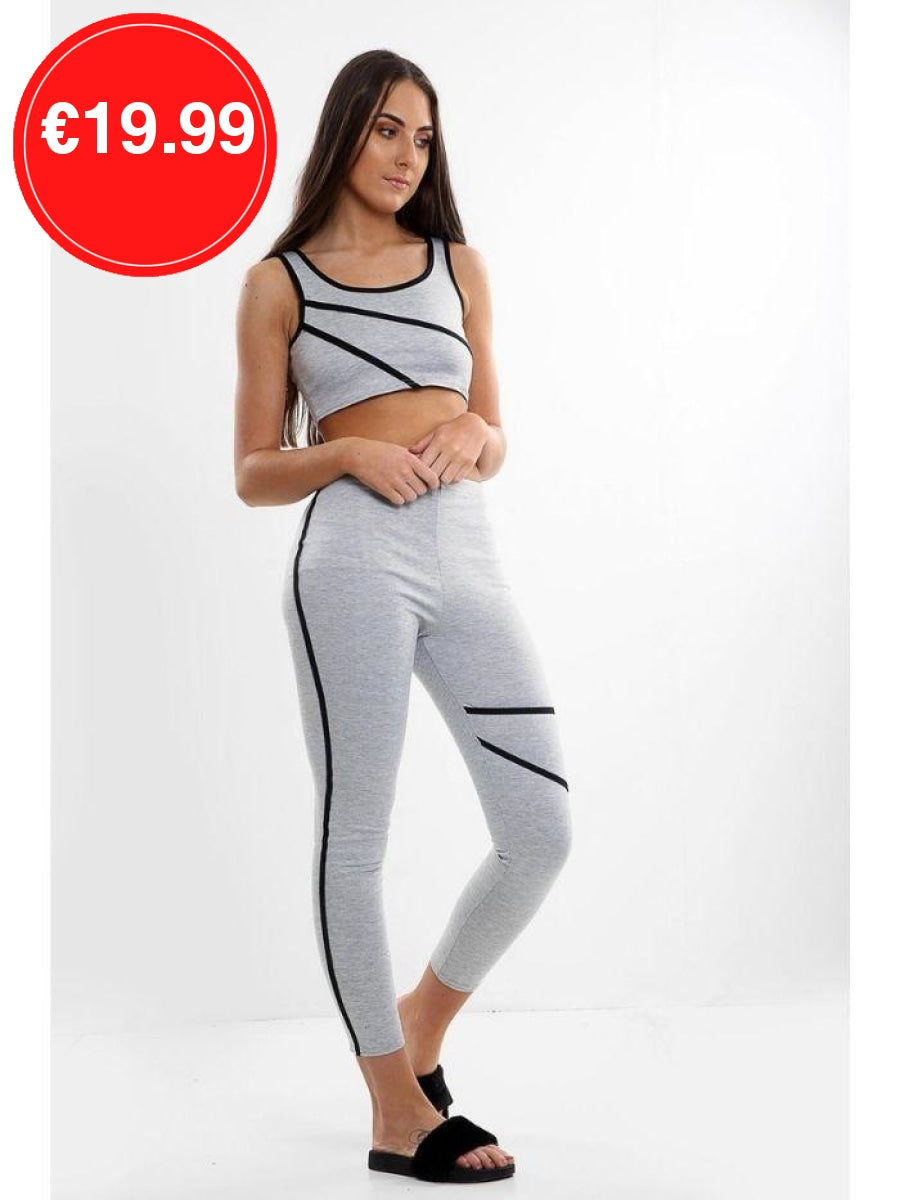 Grey Two Piece Crop Top Activewear Set