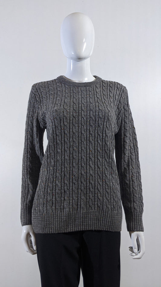 Grey with Fleck Round Neck Cable Knit Jumper