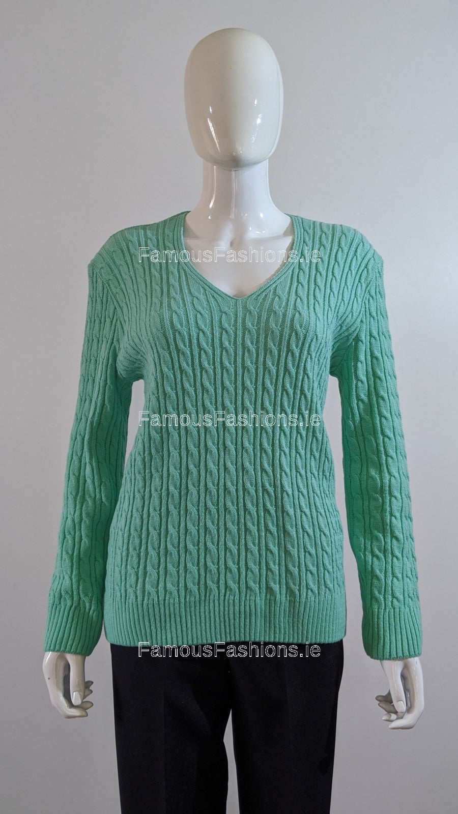 Green V-Neck Cable Knit Jumper