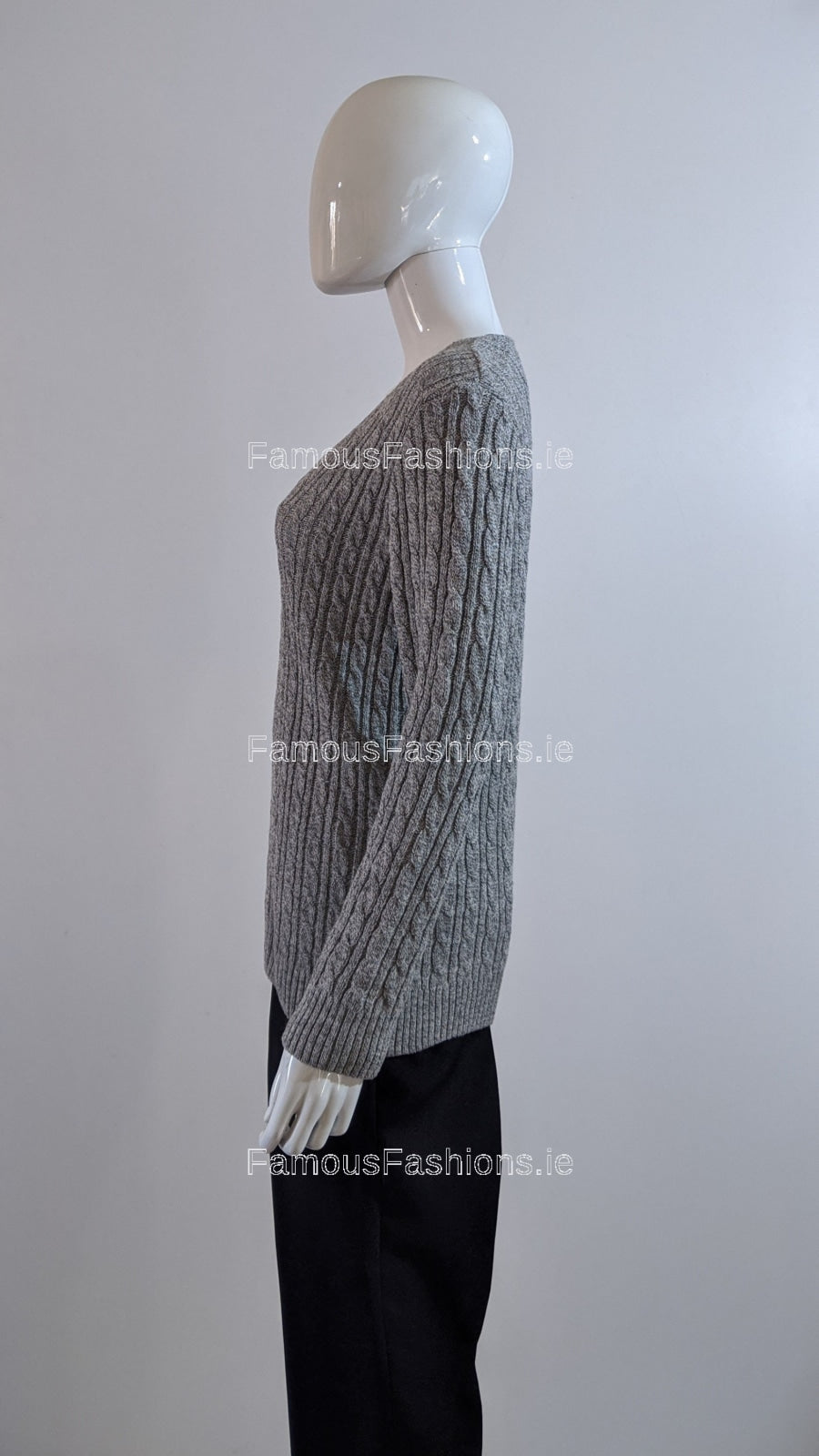 Grey V-Neck Cable Knit Jumper