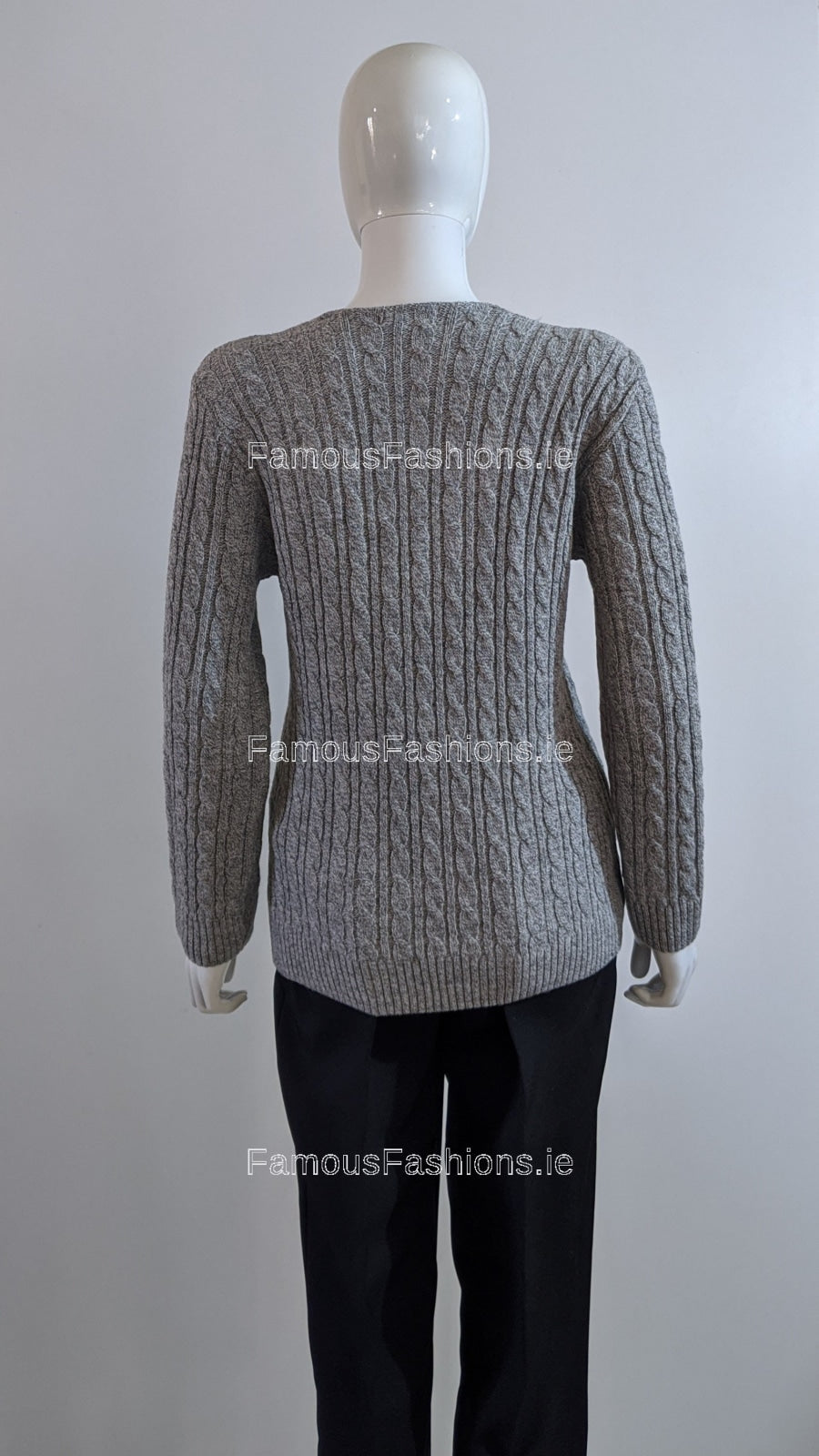 Grey V-Neck Cable Knit Jumper