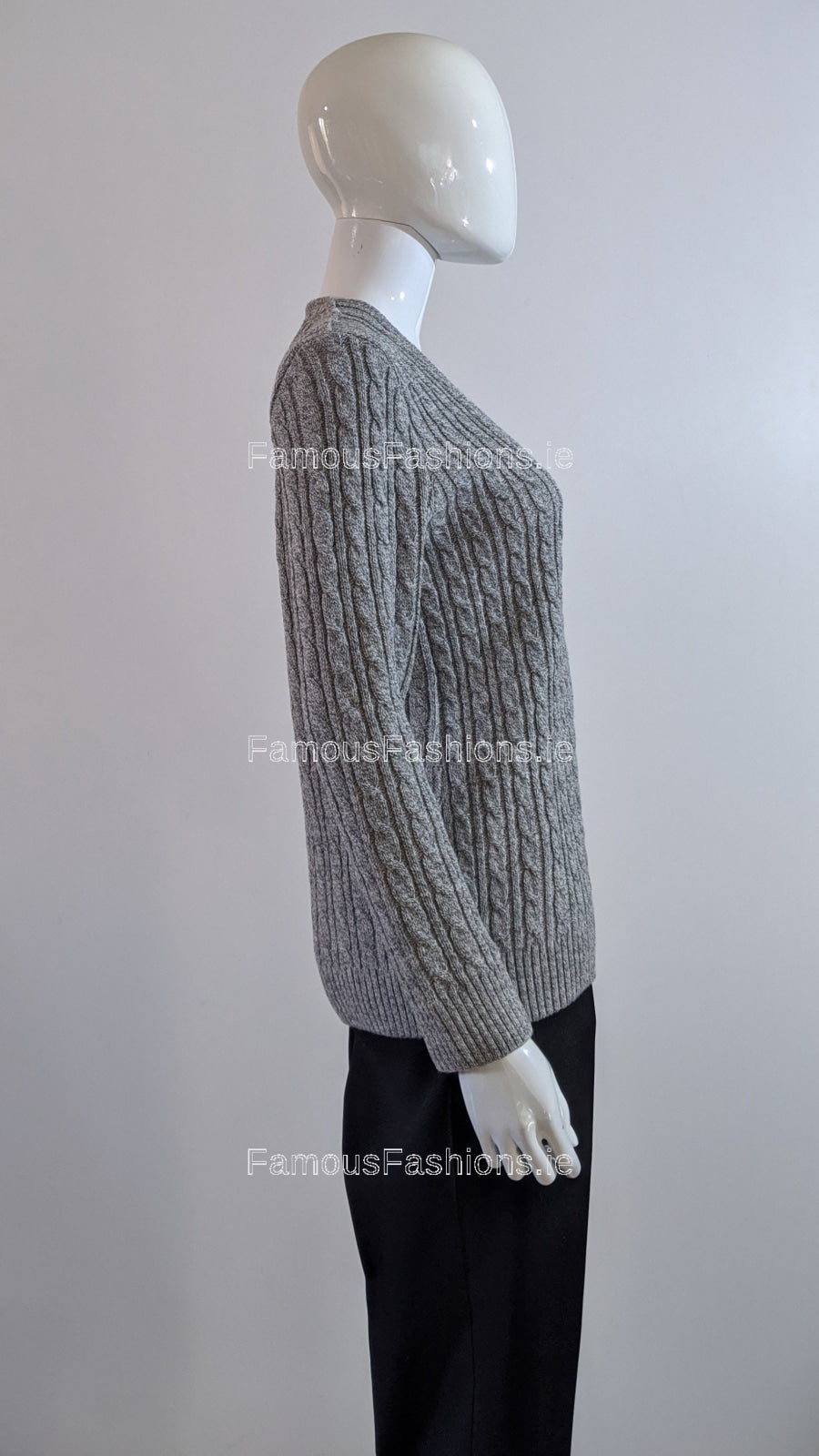 Grey V-Neck Cable Knit Jumper