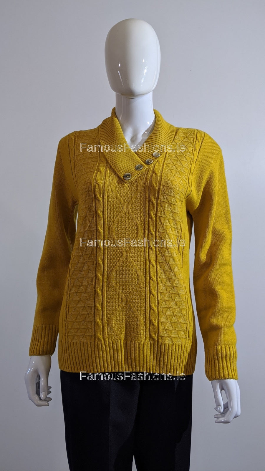 Mustard Four Button Cable Knit Jumper