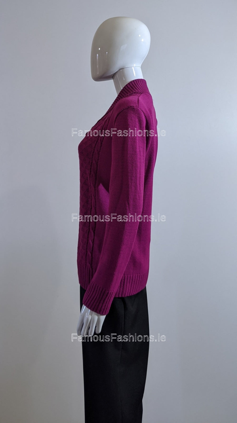 Fuchsia Four Button Cable Knit Jumper