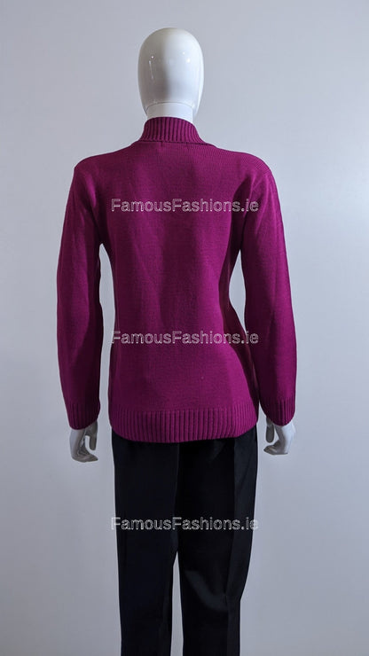 Fuchsia Four Button Cable Knit Jumper