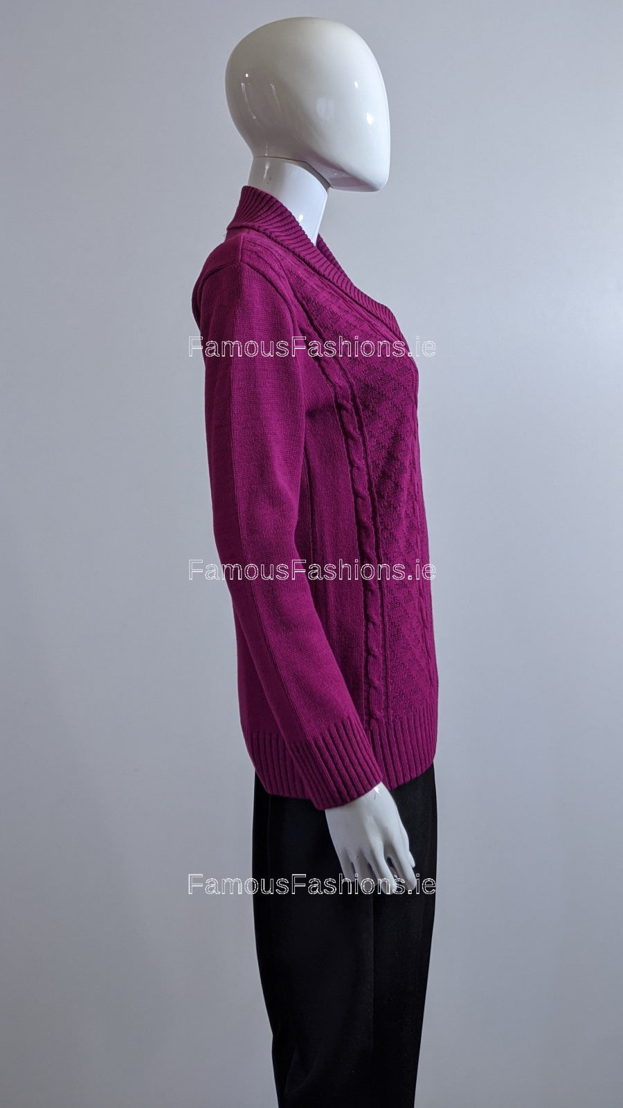 Fuchsia Four Button Cable Knit Jumper