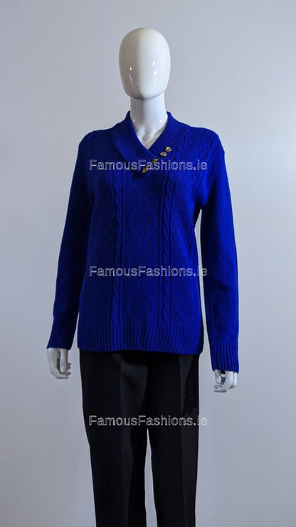 Royal Blue Four Button Cable Knit Jumper