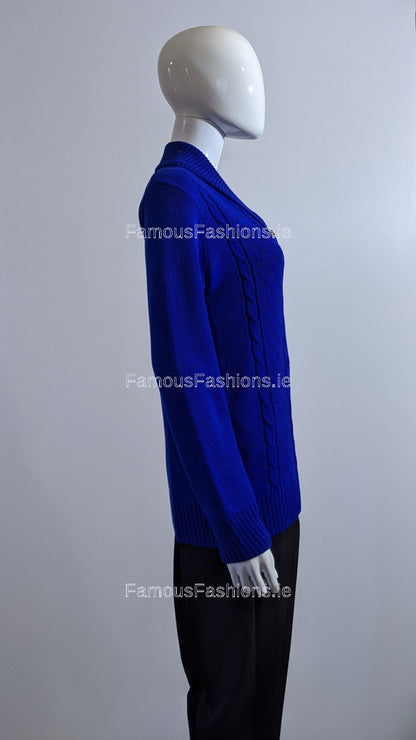 Royal Blue Four Button Cable Knit Jumper