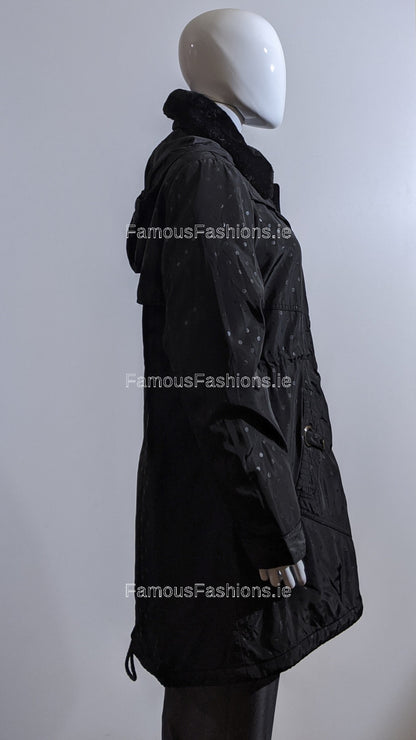 Black Fur Collar Hooded Long Coat