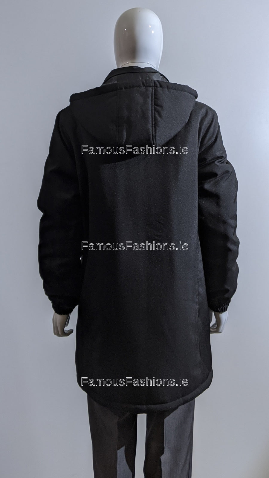 Black Hooded Cream Pocket Trim Long Coat