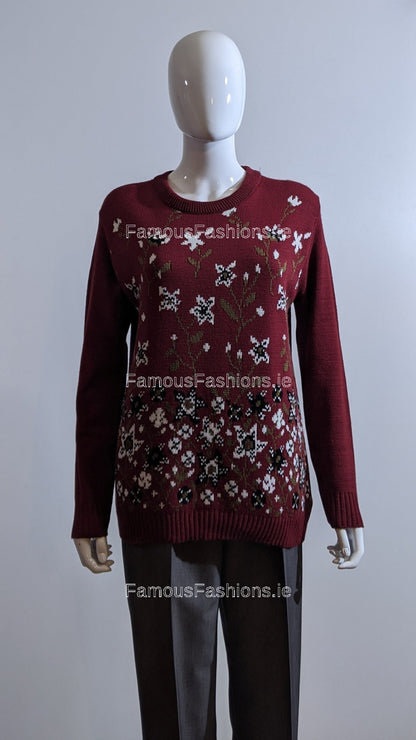 Wine Floral Print Jumper