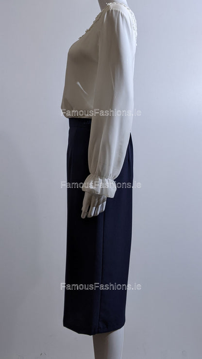 Navy Elasticated Straight Skirt