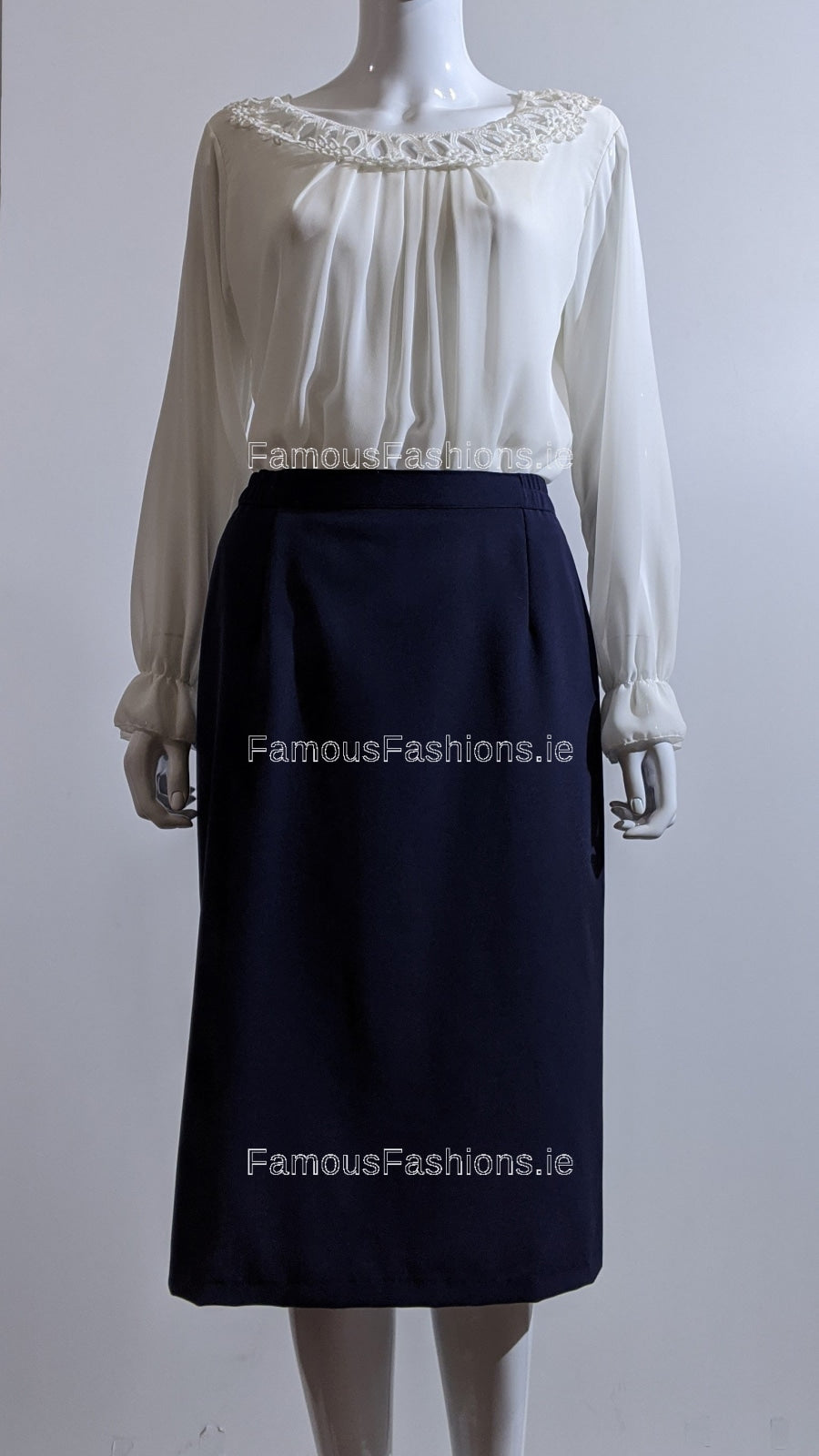 Navy Elasticated Straight Skirt