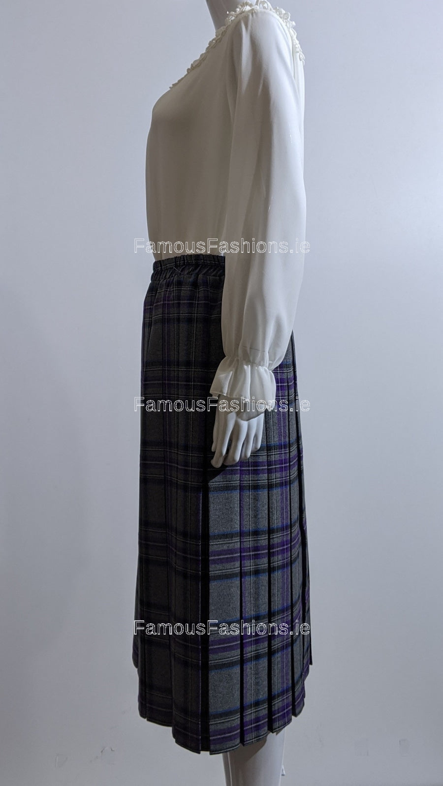 Grey Pleated Lined Check Skirt