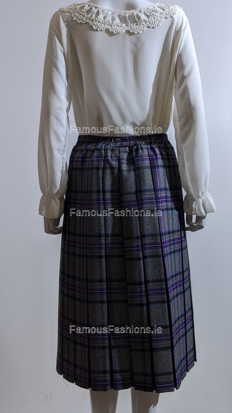 Grey Pleated Lined Check Skirt