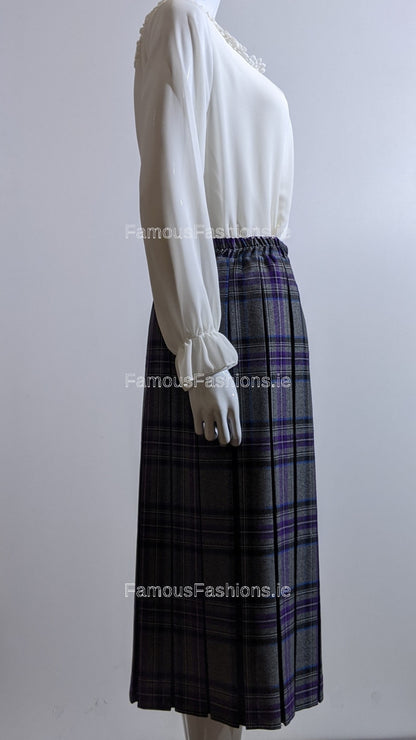 Grey Pleated Lined Check Skirt