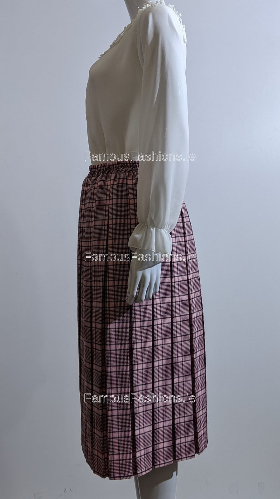 Pink Pleated Lined Check Skirt