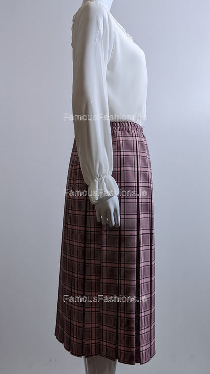 Pink Pleated Lined Check Skirt