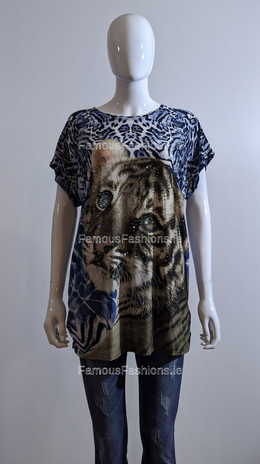 Blue Glitter Tiger Top