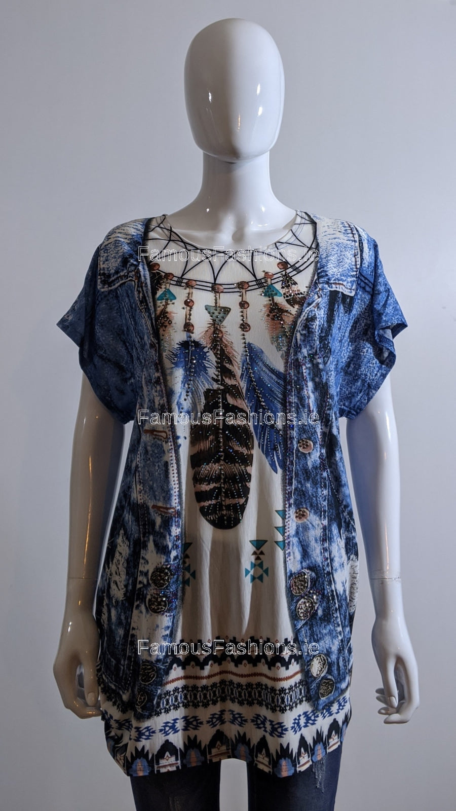 Blue Dream Catcher Printed Glitter Top