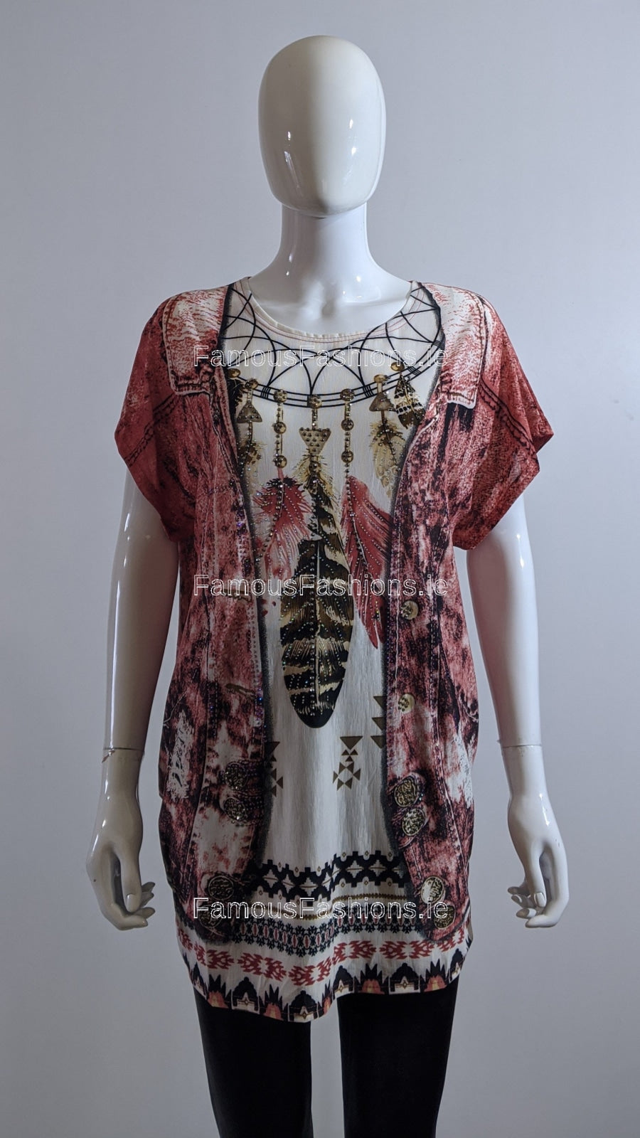 Pink Dream Catcher Printed Glitter Top