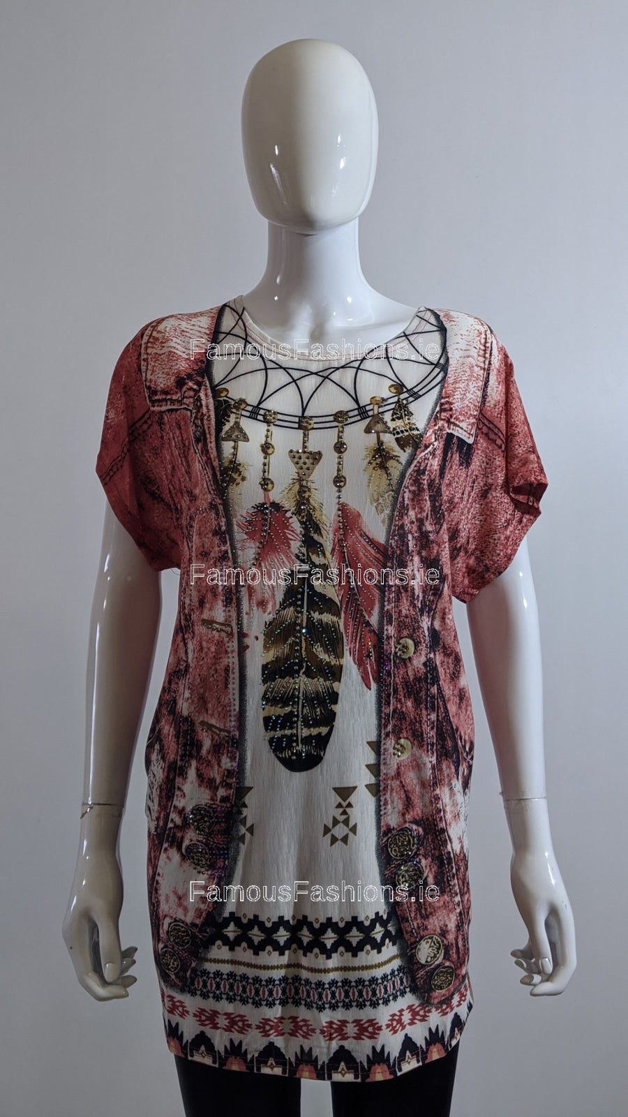 Pink Dream Catcher Printed Glitter Top