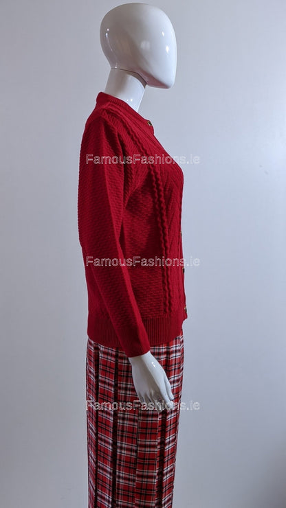 Red Round Neck Cardigan