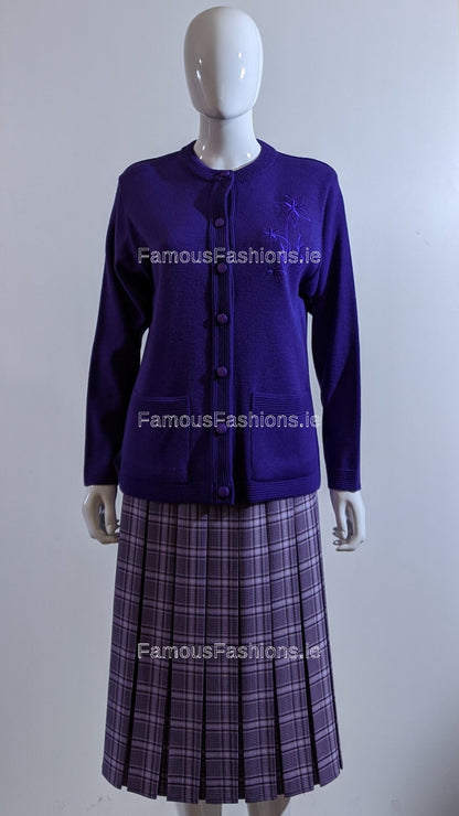 Purple Round Neck Button Cardigan