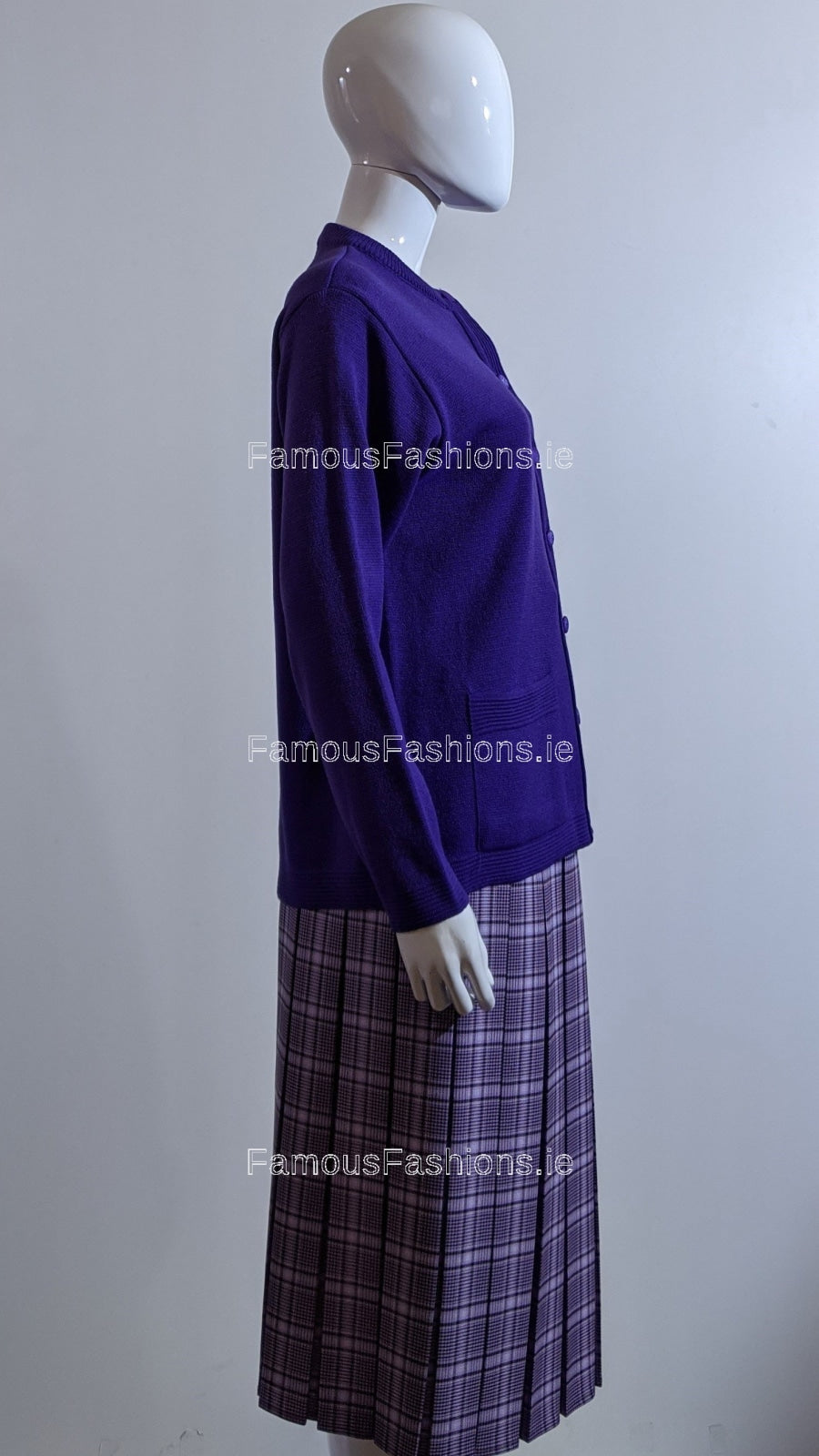 Purple Round Neck Button Cardigan