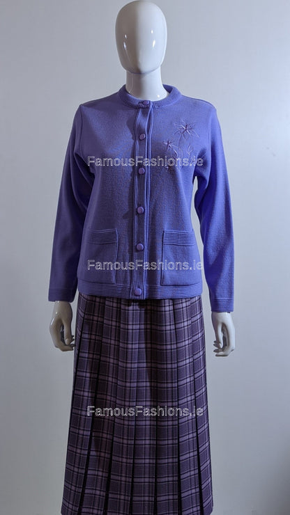 Lilac Round Neck Button Cardigan