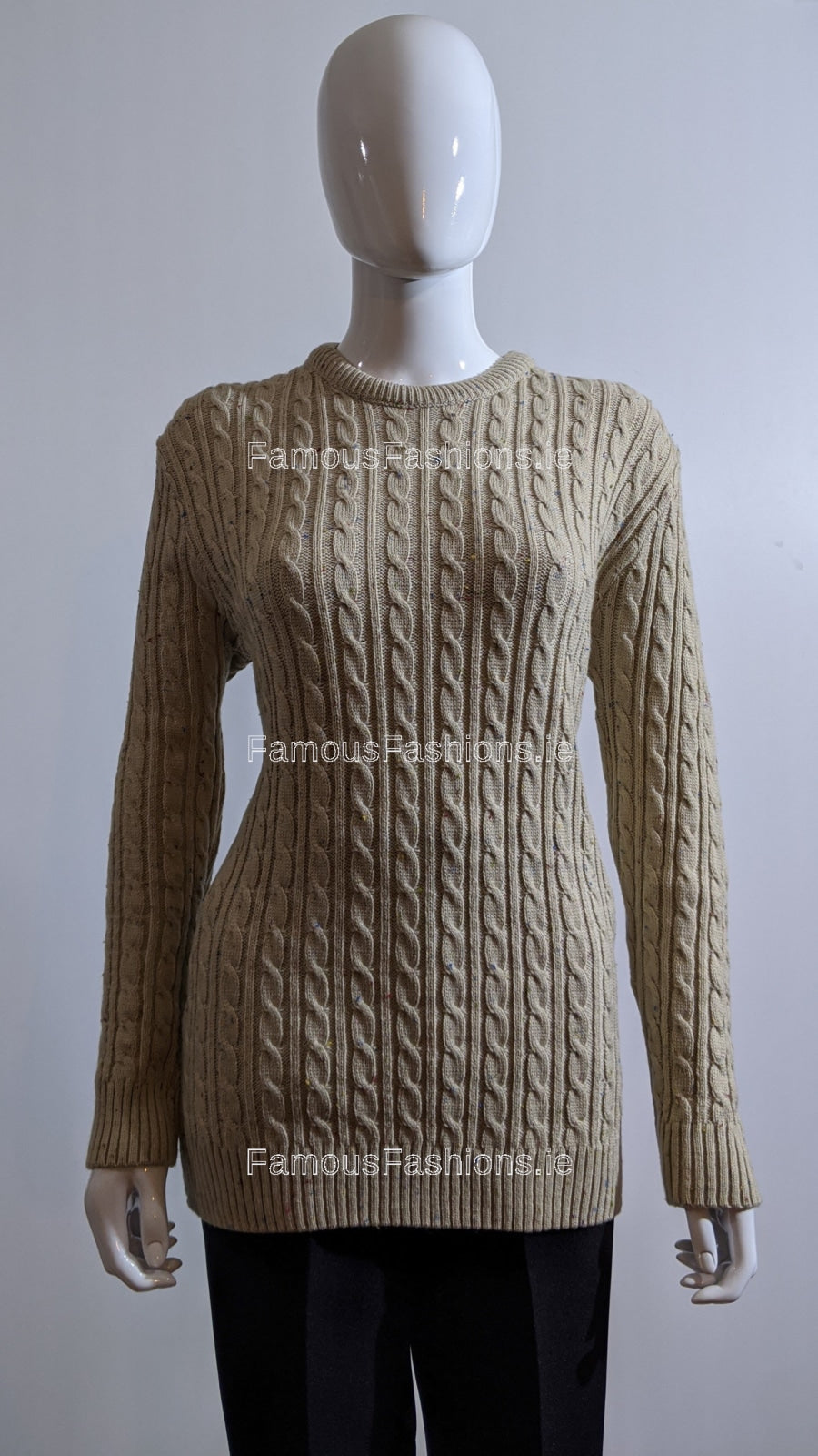 Beige Round Neck Cable Knit Jumper