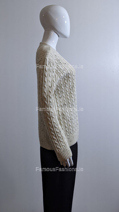 Cream V-Neck Cable Knit Jumper