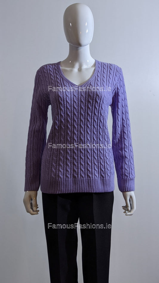 Lavender V-Neck Cable Knit Jumper