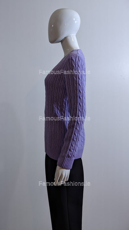 Lavender V-Neck Cable Knit Jumper