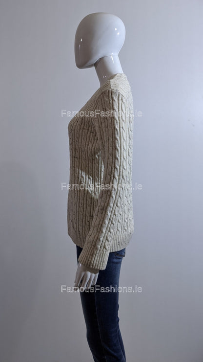 Cream V-Neck Cable Knit Jumper