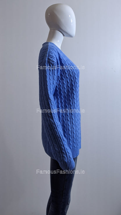 Blue V-Neck Cable Knit Jumper