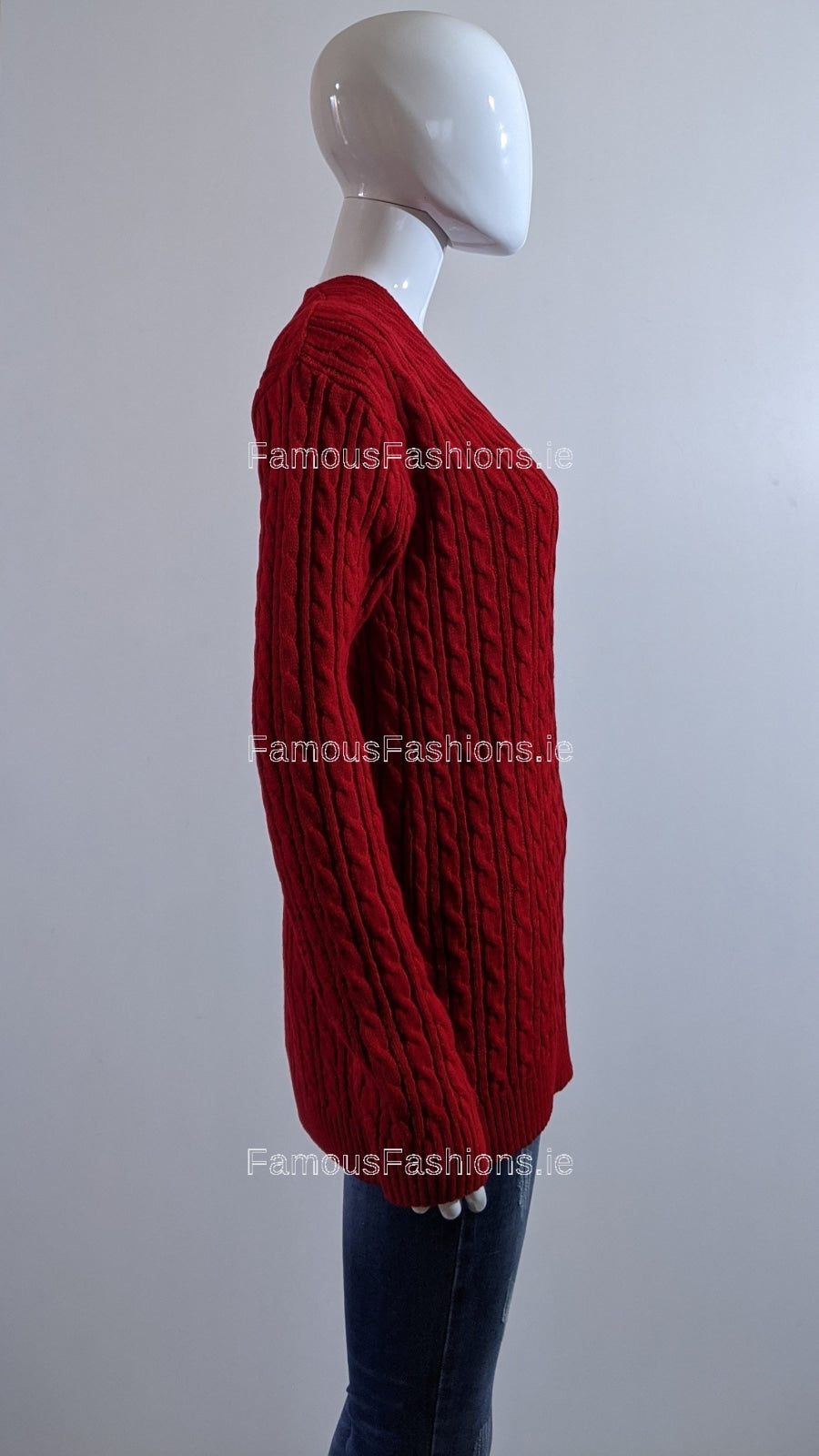 Red V-Neck Cable Knit Jumper