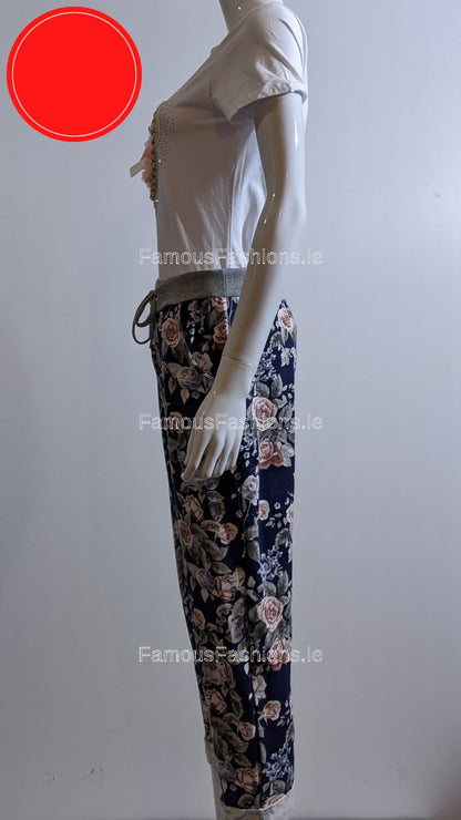 Navy Floral Print Trouser